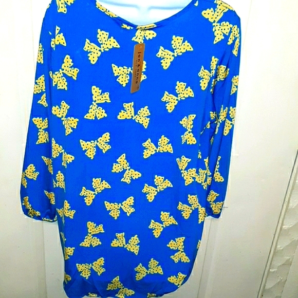 NWT☆Plus Size Blue Yellow Polka Dot Ribbon Blouse☆Gorgeous & 🎀 Unique 1X - Picture 5 of 11